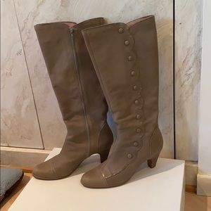 Women’s below the knee leather boots in taupe